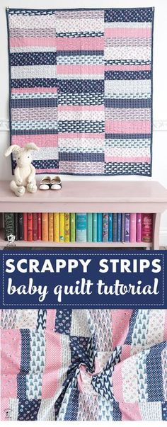 scrappy strips baby quilt pattern on a shelf