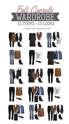 Fall Capsule Wardrobe - 12 items for 15 different Looks! This also is a perfect capsule to pack if you are traveling and need help with what to pack in your suitcase. 15 Outfits, Travel Capsule Wardrobe, Winter Capsule Wardrobe, Retro Mode, Wardrobe Outfits