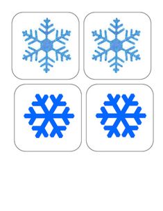 four snowflakes are shown in blue and white