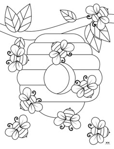 a coloring page with flowers and leaves on the bottom, one flower has been cut out