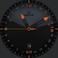 a black clock with orange hands and numbers on the face is shown against a dark background