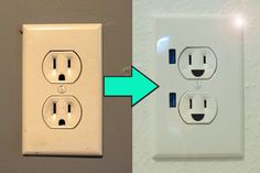 an electrical outlet with two plugs attached to the wall and one is turned on