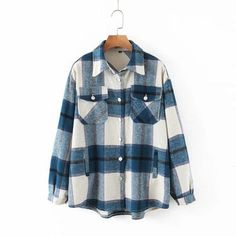 Autumn Winter Plaid Jacket Wool Blend Coat Fashion Button Long Sleeve Coat Casual Office Warm Overshirt Ladies Jackets Chic Tops Plaid Winter Jacket, Plaid Outerwear, Ladies Jackets, Layering Ideas, Winter Plaid, Long Sleeve Coat, Chic Tops, Womens Windbreaker, Button Long Sleeve