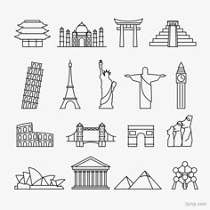 the world famous landmarks and monuments in black and white