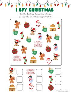 a christmas themed worksheet for kids to practice spelling the word i spy christmas