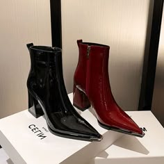 Luxury Heeled Boots With Sculpted Heel For Work, Shoes Heels Classy, Block Heel Ankle Boots, Heeled Ankle Boots, Leather Ankle Boots