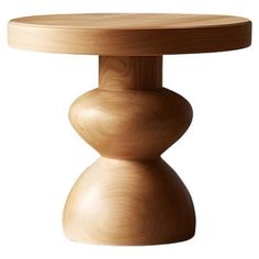 a round wooden table with two legs and a circular top on an isolated white background