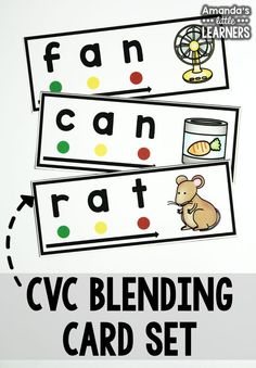 the cvc blending card set includes three matching cards with words and pictures to help students learn