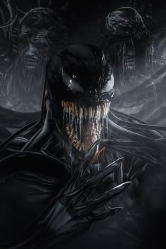 an image of a man with fangs on his face and hands in front of him