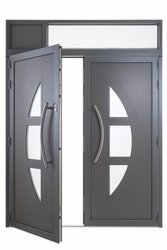 an open and closed door on a white background