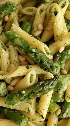 pasta with asparagus, peas and pine nuts