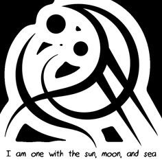 i am one with the sun, moon and sea in black ink on white paper