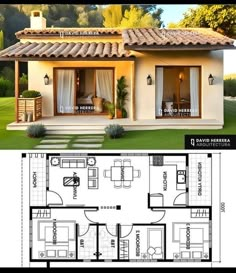 the floor plan for a small house with two levels and an open living area in it