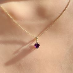 A timeless and classic design, symbolizing love, sincerity, and wealth. Perfect for everyday wear or dressed up for special occasions. Add a pop of color with our Genuine Amethyst and Diamond Heart Pendant, available in 14k solid white gold and 14k solid yellow gold. Item Specifications: Materials: 14k Solid Gold  Gemstones: Natural Amethyst and Natural Diamonds  Pendant Diameter: 9.1 mm x 5.1 mm Total Gold Weight: 0.43 gram Total Amethyst Weight: 0.63 ct Total Diamond Weight: 0.01 ct Diamond Cl Classic Heart-shaped Birthstone Necklace, Elegant Heart-shaped Amethyst Necklace, Classic Heart Cut Birthstone Necklace, Formal Amethyst Jewelry For Valentine's Day, Classic Purple Necklace For Anniversary, Purple Heart Cut Jewelry For Formal Occasions, Purple Heart Cut Jewelry For Formal Events, Purple Heart Jewelry For Formal Occasions, Classic Jewelry For Valentine's Day