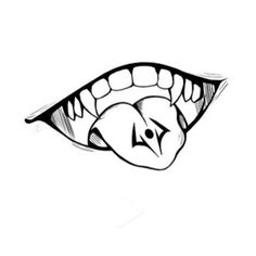 a drawing of an open mouth with teeth and fangs on the upper half of it