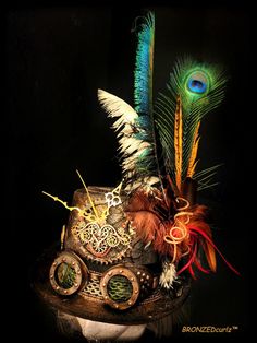 "Over the Top "~is a one-of-a-kind, stunning Steampunk Hat! This wearable art-piece was created for an adult (LG-XL). As this is a mixed media/assemblage art piece with function, I began with a basic felt hat and from there the magic happened! Many mediums and processes were used in the creation of this masterpiece! I wanted to give it a look of old leather, which came out stunning! It is adorned with ethically acquired feathers of Peacock, Ostrich, Pheasant, and more! There are adornments of wo Steampunk Costume Hats And Headpieces For Carnival, Handmade Steampunk Costume Hats And Headpieces For Festivals, Handmade Steampunk Costume Hats For Festivals, Handmade Steampunk Festival Costume Hats And Headpieces, Handmade Steampunk Festival Hats And Headpieces, Fantasy Costume Hat With High Crown For Festivals, Fantasy Style Costume Hats For Carnival, Steampunk Adjustable Festival Headpiece, Altered Clocks