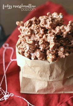 a bag full of popcorn sitting on top of a table