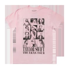 taylor swift the eras tour t - shirt in pink with black and white photos on it