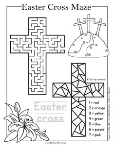 an easter cross maze for kids to color