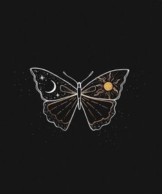 a butterfly with stars and moon on it's wings