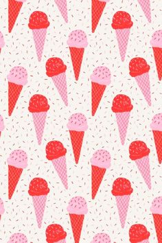 an ice cream pattern with pink and red cones