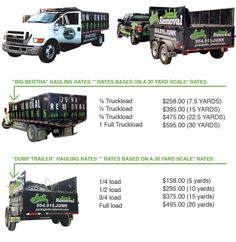 three different types of trucks with prices on them