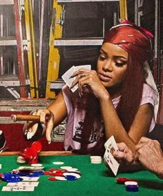 two women playing cards at a casino table