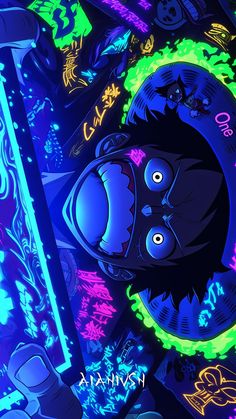 an image of a cartoon character surrounded by neon lights