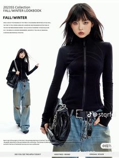 Mock Neck Top Outfit, 2000s Japanese Fashion, Basic Fit, Looks Black, Harajuku Fashion, Edgy Outfits, 2000s Fashion, Looks Style