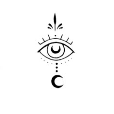 an all seeing eye with the moon and stars on it's side, drawn in black ink