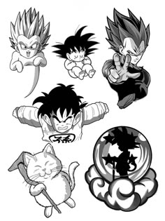 some very cute cartoon characters in black and white