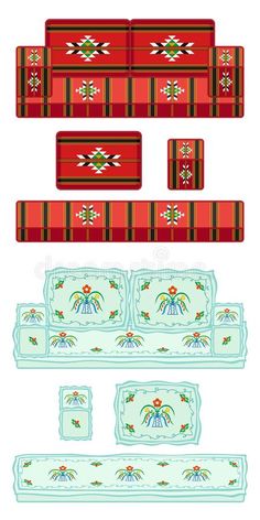 a set of furniture with different patterns and colors royalty illustration