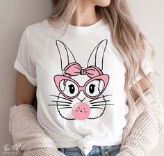 Bunny Glasses, Bunny With Glasses, Happy Easter Svg, Spring Svg, Easter Shirts, Heart Shaped Glasses, Family Easter, Easter T Shirts, Bunny Shirt