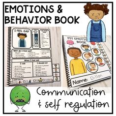 a book with the words emotions and behavior in it, next to an image of a child