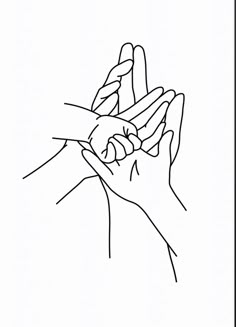 a black and white drawing of two hands holding each other's fingers with one hand