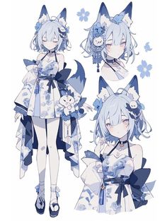 an anime character with white hair and blue eyes, wearing a dress that has flowers on it