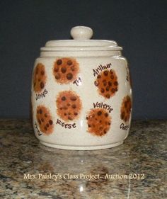 a ceramic cookie jar sitting on top of a counter