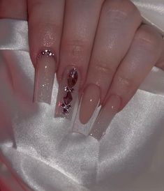 Aquarius Nails Acrylic, Quinceanera Nails, Long Square Nails, Hippie Nails, Fantasy Nails, Nails Design With Rhinestones, White Acrylic Nails, Classy Acrylic Nails