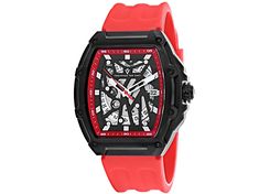 Stainless steel case, Rubber strap, Black dial, Automatic movement, Scratch resistant mineral, Water resistant up to 5 ATM - 50 meters - 165 feet //  CV6197 Red Outdoor Watch With Subdials, Red Outdoor Watch With 10atm Water Resistance, Red Chronograph Watch With Subdials For Outdoor, Red Analog Outdoor Watch, Red Outdoor Analog Watch, Modern Red Watch With Rectangular Dial, Modern Red Rectangular Watch, Red Watch With 10atm Water Resistance And Round Dial, Mineral Water