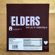 the label for elders is shown on a brown box with white lettering and a heart