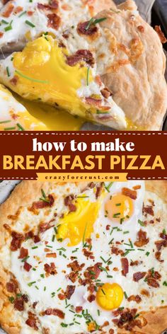 Learn How to Make Breakfast Pizza for a fun and delicious Easter brunch recipe! Topped with cheese, bacon, and eggs on a homemade pizza crust, this satisfying dish comes together in under 45 minutes. It’s a great Easter breakfast idea for feeding a crowd! Save this to your Breakfast Recipes board! Pizza Sheet Pan, Homemade Breakfast Pizza, Pizza French Bread, Homemade Pizza Crust Recipe, Tortellini Pesto, Easy Homemade Breakfast, Valentines Day Breakfast, Sheet Pan Pizza