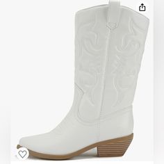 Soda Reno Women Western Cowboy Pointed Toe Knee High Pull On Tabs Boots White Closed Toe Boots For Fall, Trendy White Closed Toe Boots, White Round Toe Summer Boots, White High-top Boots For Spring, Casual White Ankle Boots, White Closed Toe Winter Boots, White Ankle Boots For Spring, White Round Toe Boots For Fall, White Medium Width Boots For Fall