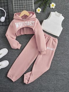 Casual Outfits For Teens, Cute Dress Outfits, Casual Preppy Outfits, Trendy Outfits For Teens, Letter Print Hoodie, Cute Preppy Outfits, Crop Hoodie, Easy Trendy Outfits, Tween Outfits