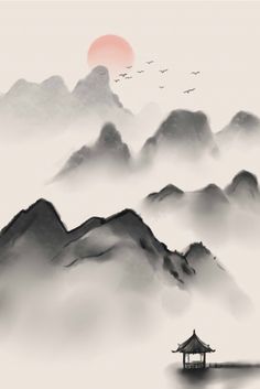 Chinese Painting Traditional, Plakat Design Inspiration, Project Illustration, White Autumn, Japanese Ink Painting, Painting Light, Chinese Landscape Painting, Landscape Tattoo, Chinese Art Painting