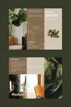 an image of a brochure with plants in the corner and text on it