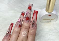 Dramatic Valentines Nails, Valentines Day Nails Extra, Valentines Day Nail Art Designs, Crazy Valentines Day Nails, Sweethearts Nails, Cupid Nails Designs, Sweetheart Candy Nails