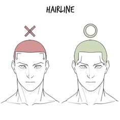 two men with their hair cut off and the words hairline on top of them