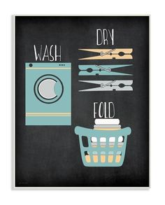 a poster with different types of wash and dry items on it, including a laundry basket