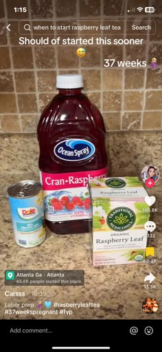 an image of some food and drinks on a counter top with the caption that reads,