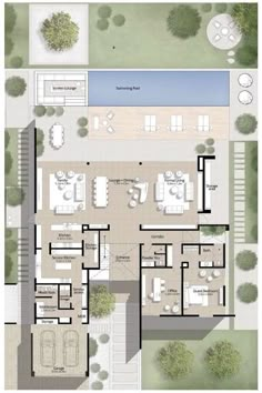 an aerial view of the ground plan for a house with swimming pool and hot tub